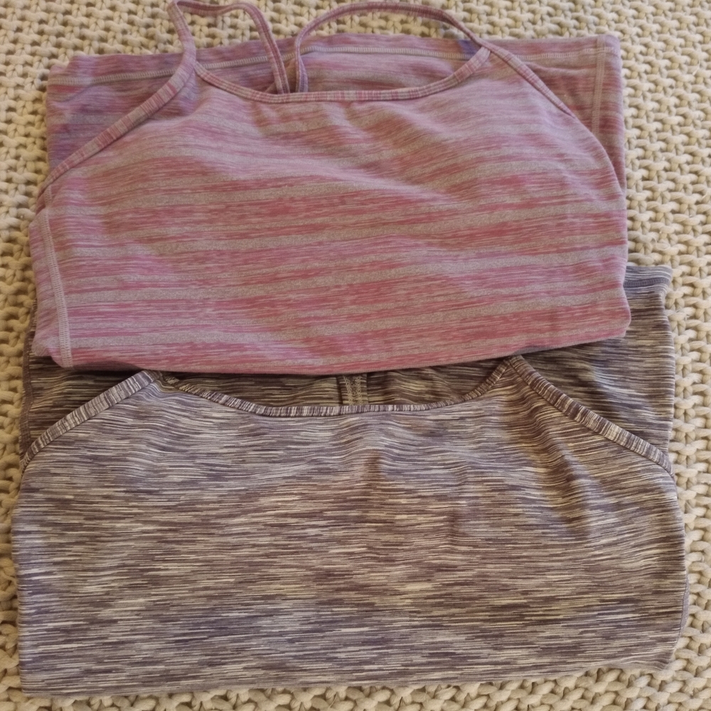 2 Lululemon Stiped Power Y Back TANKS Marled Pink/Grey, Purple/White 16x24 flat